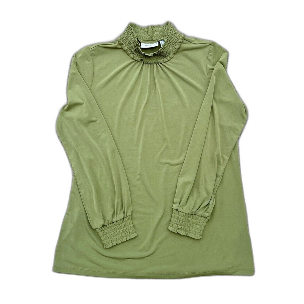 Women 's Liquid Knit Coquette Fairy Green Ruffled Top Sz M Susan Graver
